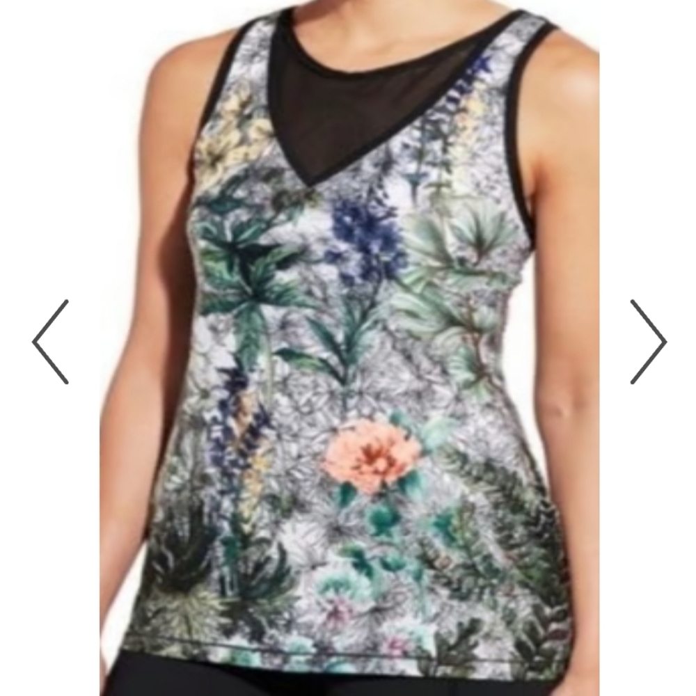 Calia by Carrie Underwood~ Floral print black/white crossback workout tank.Sz XL